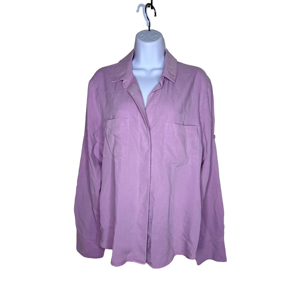 Bella Dahl Pink Button Down Shirt Long Sleeve Pocket Blouse Top S oversized